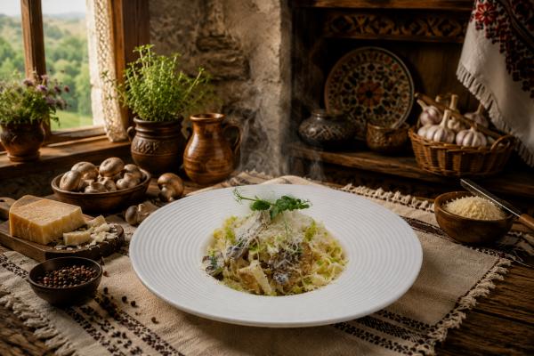 Tagliatelle con Panna, Funghi e Pollo